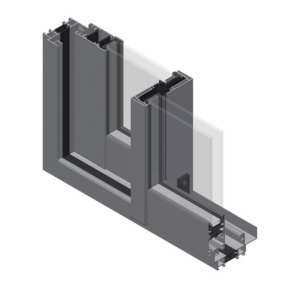 Coupe d’un profilé aluminium coulissant avec double vitrage